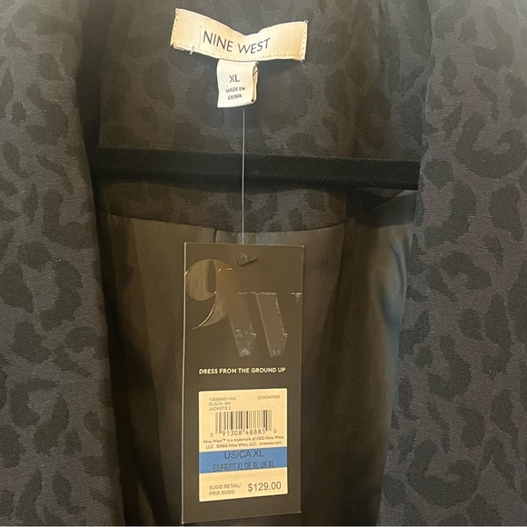 Nine West Black on Black Leopard Print Lined Blazer w/ Slouched Sleeves Size XL - Picture 6 of 7